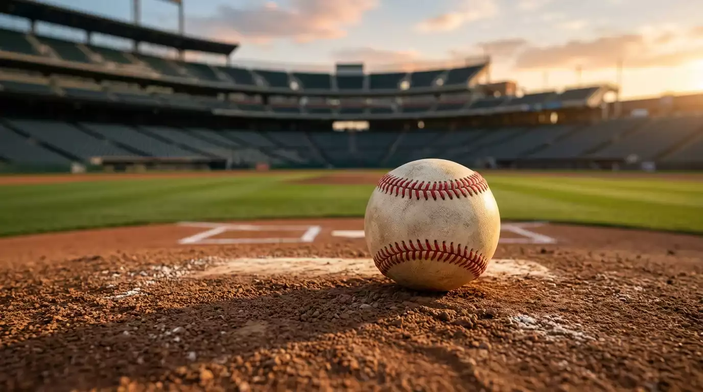 MLB ball on the dirt of an open stadium at sunset, UK 2026 betting pillar guide